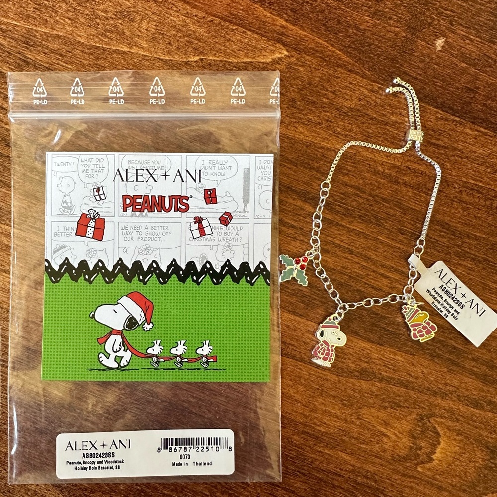 Alex and Ani PEANUTS Silver Snoopy and Woodstock Holiday Bolo Bracelet